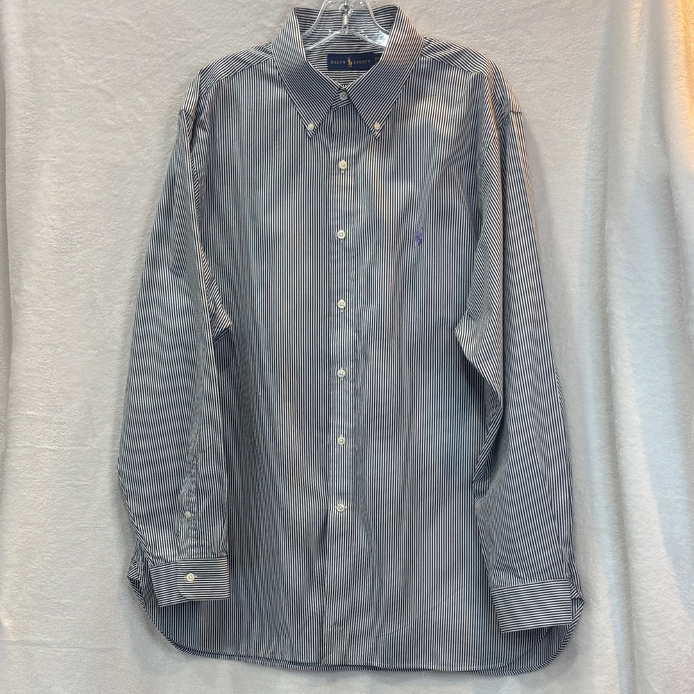 Ralph Lauren Navy and White Striped Casual Shirt Size 17.5